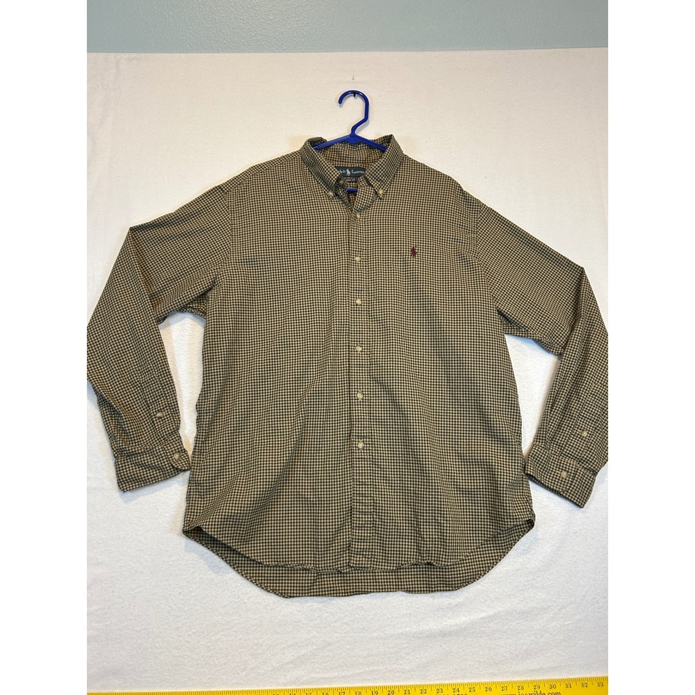Ralph Lauren Classic Fit Mens XL Brown Gingham Plaid Button Down Shirt LS